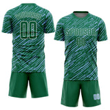 Custom Kelly Green Light Blue-White Line Sports Sublimation Soccer Uniform Jersey