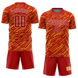 Custom Red Gold-White Line Sports Sublimation Soccer Uniform Jersey