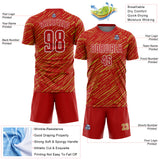 Custom Red Old Gold-White Line Sports Sublimation Soccer Uniform Jersey