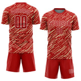 Custom Red Cream-White Line Sports Sublimation Soccer Uniform Jersey