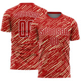 Custom Red Cream-White Line Sports Sublimation Soccer Uniform Jersey