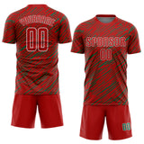 Custom Red Kelly Green-White Line Sports Sublimation Soccer Uniform Jersey