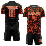 Custom Black Orange-White Liquid Fluid Pattern Sports Sublimation Soccer Uniform Jersey