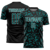 Custom Black Teal-White Liquid Fluid Pattern Sports Sublimation Soccer Uniform Jersey