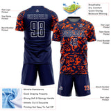 Custom Navy Orange-White Liquid Fluid Pattern Sports Sublimation Soccer Uniform Jersey