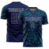 Custom Navy Teal-White Liquid Fluid Pattern Sports Sublimation Soccer Uniform Jersey