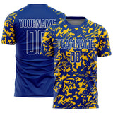Custom Royal Yellow-White Liquid Fluid Pattern Sports Sublimation Soccer Uniform Jersey