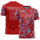 Custom Red Light Blue-White Liquid Fluid Pattern Sports Sublimation Soccer Uniform Jersey