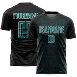 Custom Black Teal-White Abstract Scribble Curve Line Pattern Sports Sublimation Soccer Uniform Jersey