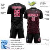 Custom Black Neon Pink-White Abstract Scribble Curve Line Pattern Sports Sublimation Soccer Uniform Jersey