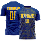 Custom Royal Yellow-White Abstract Scribble Curve Line Pattern Sports Sublimation Soccer Uniform Jersey
