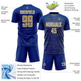 Custom Royal Old Gold-White Abstract Scribble Curve Line Pattern Sports Sublimation Soccer Uniform Jersey