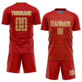Custom Red Old Gold-White Abstract Scribble Curve Line Pattern Sports Sublimation Soccer Uniform Jersey