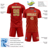 Custom Red Old Gold-White Abstract Scribble Curve Line Pattern Sports Sublimation Soccer Uniform Jersey