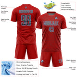 Custom Red Steel Gray-Light Blue Abstract Scribble Curve Line Pattern Sports Sublimation Soccer Uniform Jersey