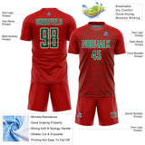 Custom Red Kelly Green-White Abstract Scribble Curve Line Pattern Sports Sublimation Soccer Uniform Jersey