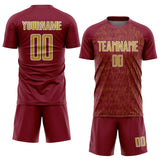 Custom Crimson Old Gold-White Abstract Scribble Curve Line Pattern Sports Sublimation Soccer Uniform Jersey