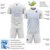 Custom White Light Blue Abstract Scribble Curve Line Pattern Sports Sublimation Soccer Uniform Jersey
