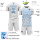 Custom White Powder Blue Abstract Scribble Curve Line Pattern Sports Sublimation Soccer Uniform Jersey