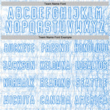 Custom White Powder Blue Abstract Scribble Curve Line Pattern Sports Sublimation Soccer Uniform Jersey