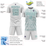 Custom White Teal Abstract Scribble Curve Line Pattern Sports Sublimation Soccer Uniform Jersey