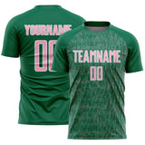 Custom Kelly Green Light Pink-White Abstract Scribble Curve Line Pattern Sports Sublimation Soccer Uniform Jersey