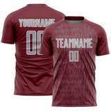 Custom Burgundy Gray-White Abstract Scribble Curve Line Pattern Sports Sublimation Soccer Uniform Jersey