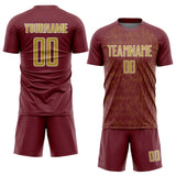 Custom Burgundy Old Gold-White Abstract Scribble Curve Line Pattern Sports Sublimation Soccer Uniform Jersey