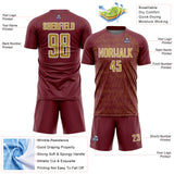 Custom Burgundy Old Gold-White Abstract Scribble Curve Line Pattern Sports Sublimation Soccer Uniform Jersey