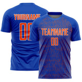 Custom Thunder Blue Orange-White Abstract Scribble Curve Line Pattern Sports Sublimation Soccer Uniform Jersey
