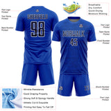 Custom Thunder Blue Navy-White Abstract Scribble Curve Line Pattern Sports Sublimation Soccer Uniform Jersey