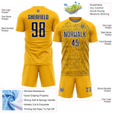 Custom Gold Navy-White Abstract Scribble Curve Line Pattern Sports Sublimation Soccer Uniform Jersey
