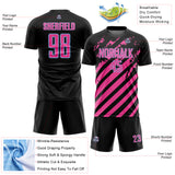 Custom Black Pink-Light Blue Distressed Diagonal Stripe Pattern Sports Sublimation Soccer Uniform Jersey