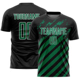 Custom Black Kelly Green-White Distressed Diagonal Stripe Pattern Sports Sublimation Soccer Uniform Jersey