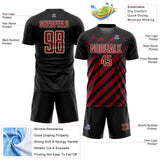 Custom Black Crimson-Cream Distressed Diagonal Stripe Pattern Sports Sublimation Soccer Uniform Jersey