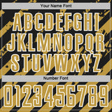 Custom Black Old Gold-White Distressed Diagonal Stripe Pattern Sports Sublimation Soccer Uniform Jersey