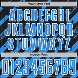 Custom Black Powder Blue-White Distressed Diagonal Stripe Pattern Sports Sublimation Soccer Uniform Jersey
