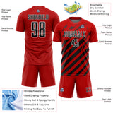 Custom Red Black-White Distressed Diagonal Stripe Pattern Sports Sublimation Soccer Uniform Jersey