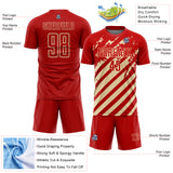 Custom Red Cream Distressed Diagonal Stripe Pattern Sports Sublimation Soccer Uniform Jersey