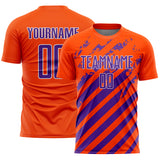 Custom Orange Purple-White Distressed Diagonal Stripe Pattern Sports Sublimation Soccer Uniform Jersey