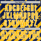 Custom Navy Gold-White Distressed Diagonal Stripe Pattern Sports Sublimation Soccer Uniform Jersey