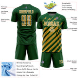 Custom Green Old Gold-White Distressed Diagonal Stripe Pattern Sports Sublimation Soccer Uniform Jersey