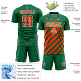 Custom Kelly Green Orange-White Distressed Diagonal Stripe Pattern Sports Sublimation Soccer Uniform Jersey