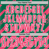 Custom Kelly Green Neon Pink-White Distressed Diagonal Stripe Pattern Sports Sublimation Soccer Uniform Jersey