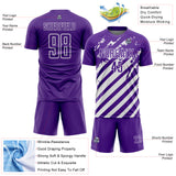 Custom Purple White Distressed Diagonal Stripe Pattern Sports Sublimation Soccer Uniform Jersey