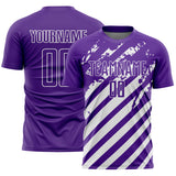 Custom Purple White Distressed Diagonal Stripe Pattern Sports Sublimation Soccer Uniform Jersey