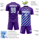 Custom Purple White-Light Blue Distressed Diagonal Stripe Pattern Sports Sublimation Soccer Uniform Jersey