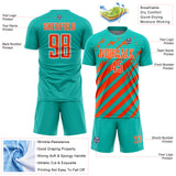 Custom Aqua Orange-White Distressed Diagonal Stripe Pattern Sports Sublimation Soccer Uniform Jersey