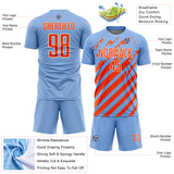 Custom Light Blue Orange-White Distressed Diagonal Stripe Pattern Sports Sublimation Soccer Uniform Jersey
