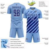 Custom Light Blue Royal-White Distressed Diagonal Stripe Pattern Sports Sublimation Soccer Uniform Jersey